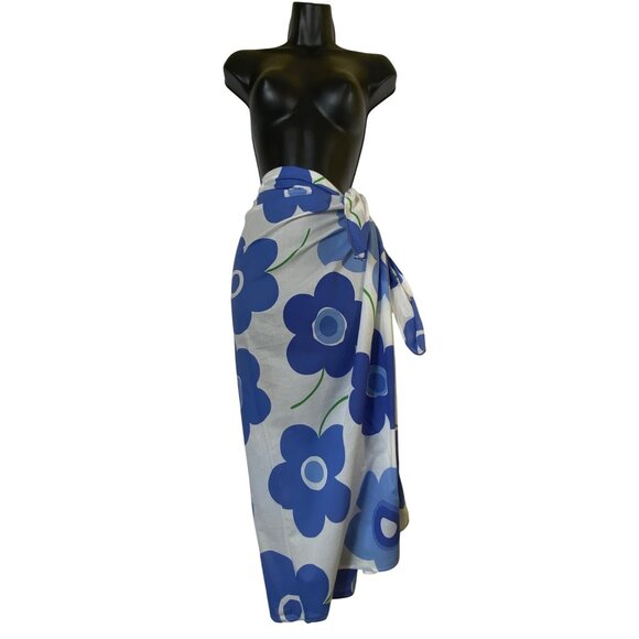 La Blanca By Rod Beattie 100% Cotton Floral Sarong‎ Wrap Skirt Blue White Beach - Picture 1 of 8